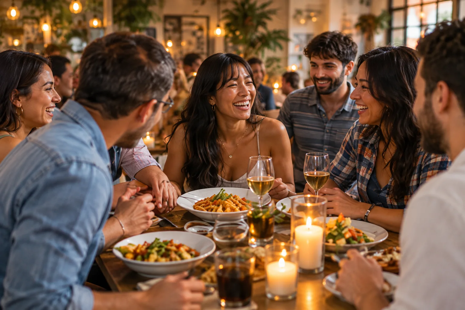 Friends enjoying an easygoing supper together